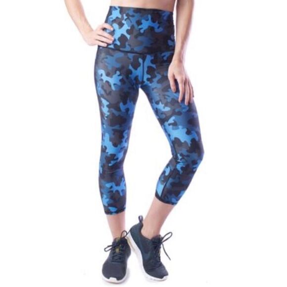 Emily Hsu Designs Blue Camo Crop High Waisted Legging- Size Medium - Picture 1 of 5